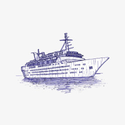 手绘海面上的船背景素材