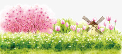 春季春暖花开卡通手绘景色素材