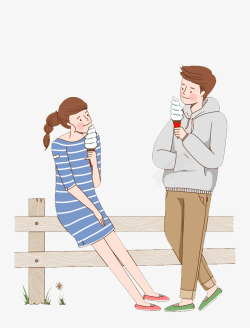 彩色情侣吃冰激凌卡通插画素材