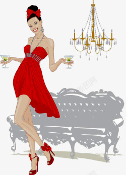红裙沙发模特素材