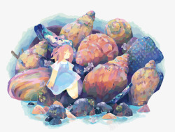海边礁石上的女孩素材