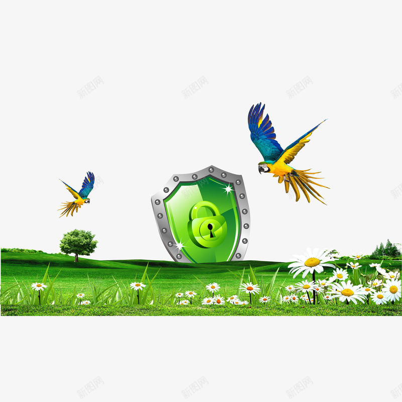 知识产权安全卫士png免抠素材_88icon https://88icon.com 安全卫士 知识产权 草地 鸟