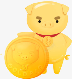 2019C4金色猪年形象D新年装饰素材