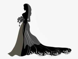 新娘抱着捧花侧面剪影新娘礼服剪矢量图素材