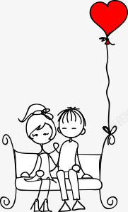 红色气球插画温馨情侣人物素材
