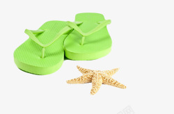 绿色不易吸水的海边沙滩鞋和五角素材