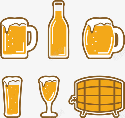 酒瓶酒杯手绘啤酒图标图标