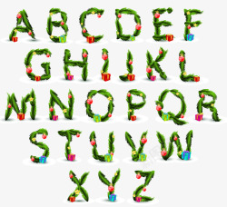 26个绿色松枝字母素材
