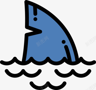 海洋扁平化鲨鱼鳍图标图标