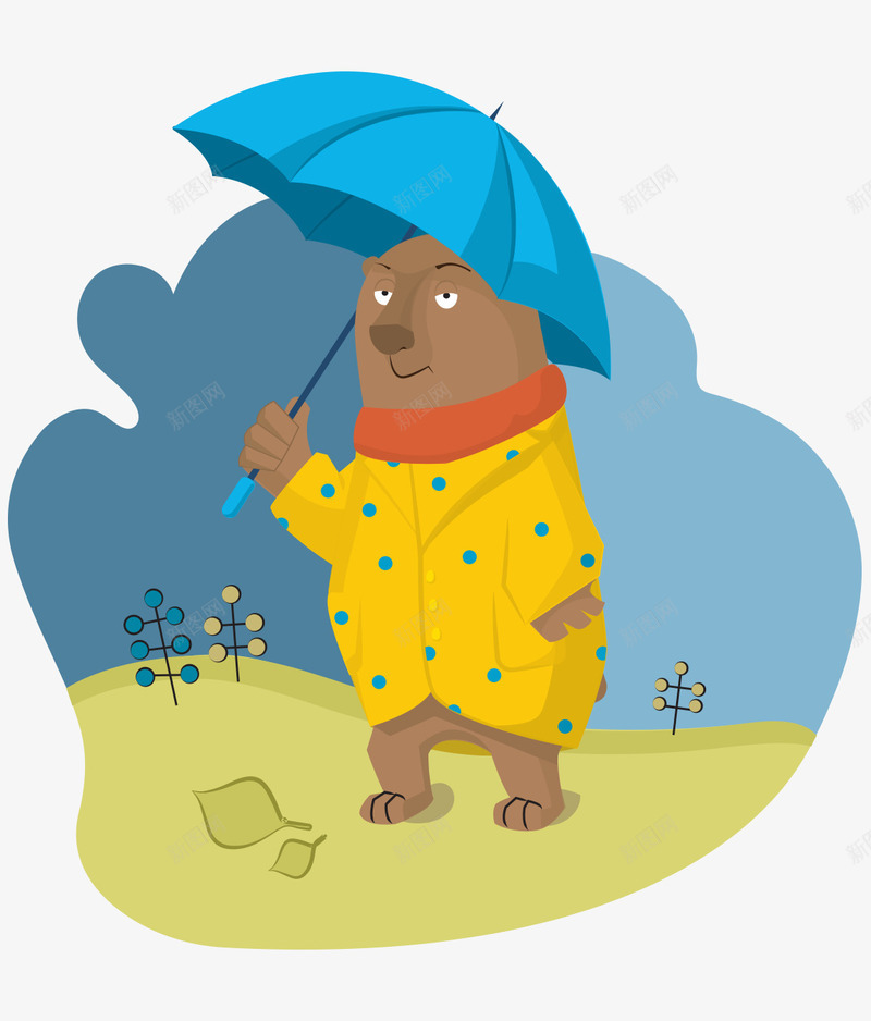 卡通手绘戴雨伞围巾可爱小熊png免抠素材_88icon https://88icon.com 卡通的动物 戴围巾的小熊 手绘的小熊 拿雨伞的小熊