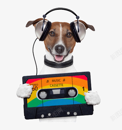 小狗正在听音乐png免抠素材_88icon https://88icon.com 磁带 耳机 趣味
