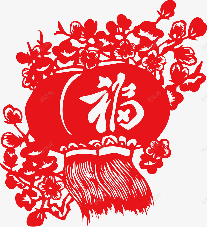 福字窗花贴纸png免抠素材_88icon https://88icon.com 桃花福字窗花 红色灯笼贴纸窗花