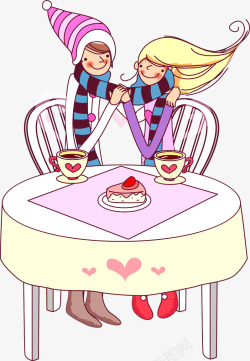 卡通情侣咖啡蛋糕素材