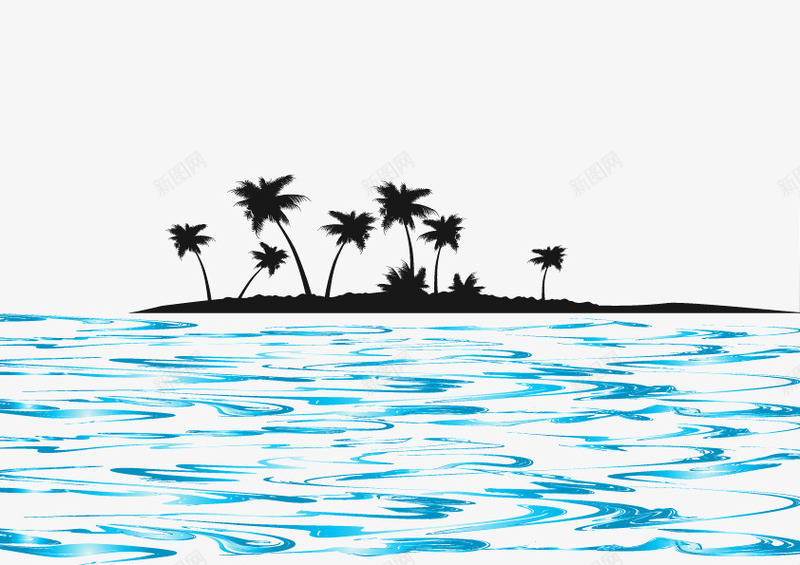 大海中的小岛背景装饰png免抠素材_88icon https://88icon.com 大海 小岛矢量 椰树 海浪