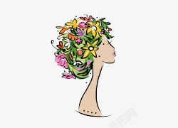 卡通手绘卡通美女头上的花朵素材