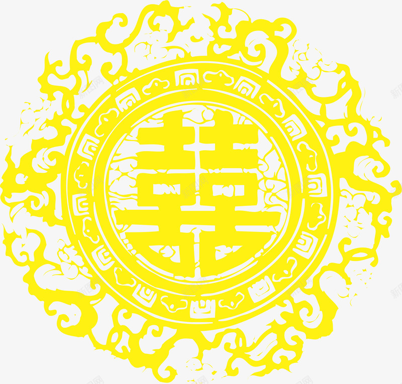 花纹圆盘喜字矢量图ai免抠素材_88icon https://88icon.com 喜字 喜帖 圆盘 电子喜帖 矢量图 花纹 黄色双喜