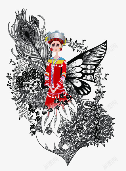 瑶族姑娘节png免抠素材_88icon https://88icon.com 图案 姑娘 少女 少数民族 插画 服饰 特色 瑶族 瑶族人物形象 瑶族特色 线条