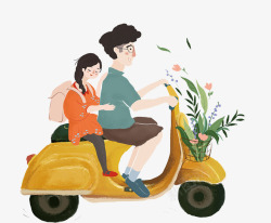 小清新人物插画骑机车的可爱情侣素材