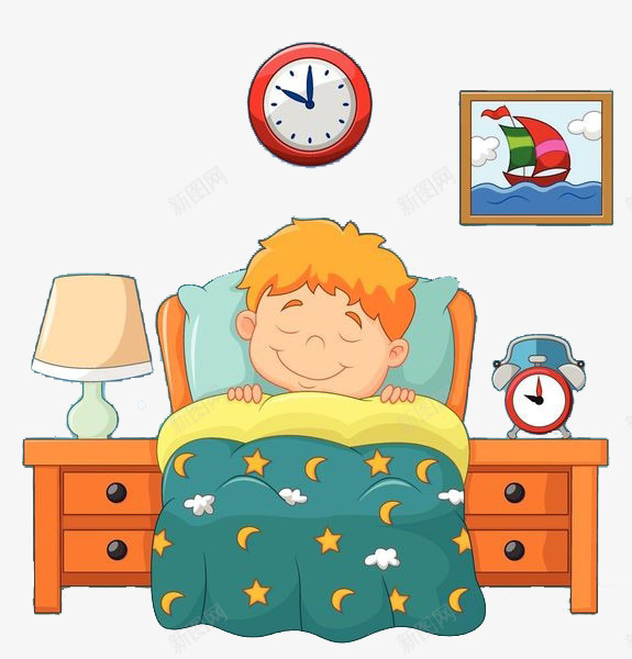 一个按时睡觉的小男孩png免抠素材_88icon https://88icon.com 卡通手绘 小男孩 就寝 睡觉 钟表 闭眼睛 闭着的眼睛