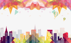 开业海报背景彩色城市剪影高清图片
