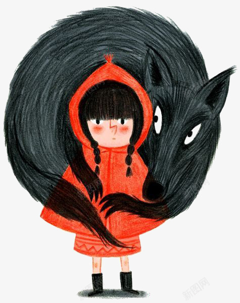 小红帽和大灰狼png免抠素材_88icon https://88icon.com 儿童 卡通 手绘 插画 童话 绘本