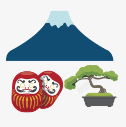 日式娃娃富士山与日式娃娃的组合高清图片