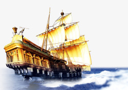 复古风海浪中的帆船素材