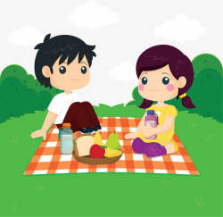 浪漫情侣公园野餐矢量图素材