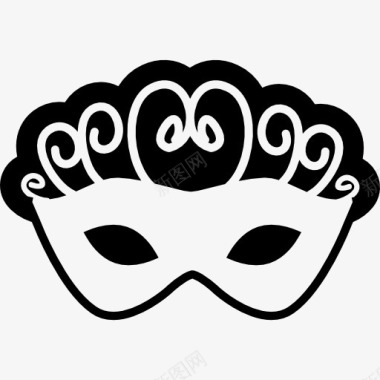 喜庆背景狂欢节面具与螺旋在黑色和白色的图标图标