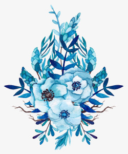 手绘蓝色花草花朵素材