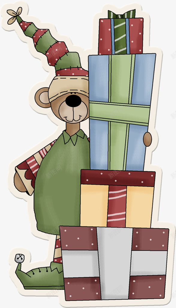 卡通手绘圣诞节礼物装饰png免抠素材_88icon https://88icon.com 卡通 小熊 平面画 礼物盒