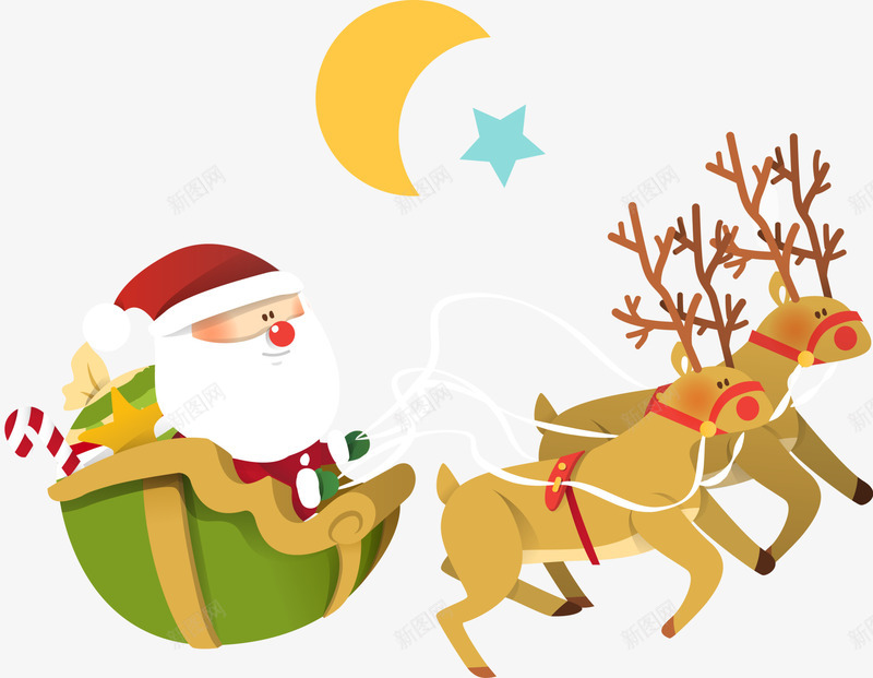 圣诞节黄色麋鹿png免抠素材_88icon https://88icon.com 喜庆 圣诞老人 圣诞节麋鹿 拉车 绿色雪橇 黄色麋鹿