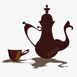 茶壶茶杯卡通手绘矢量图素材