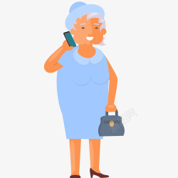 退休人员老奶奶打电话插画矢量图高清图片