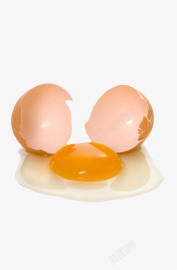 褐色鸡蛋爆开出蛋黄的初生蛋实物素材