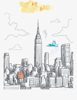 创意帝国大厦创意手绘纽约矢量图高清图片