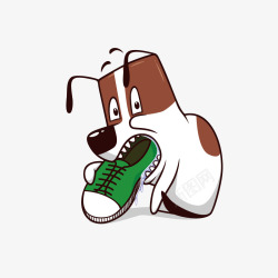可爱鞋子撕咬鞋子的卡通小狗高清图片