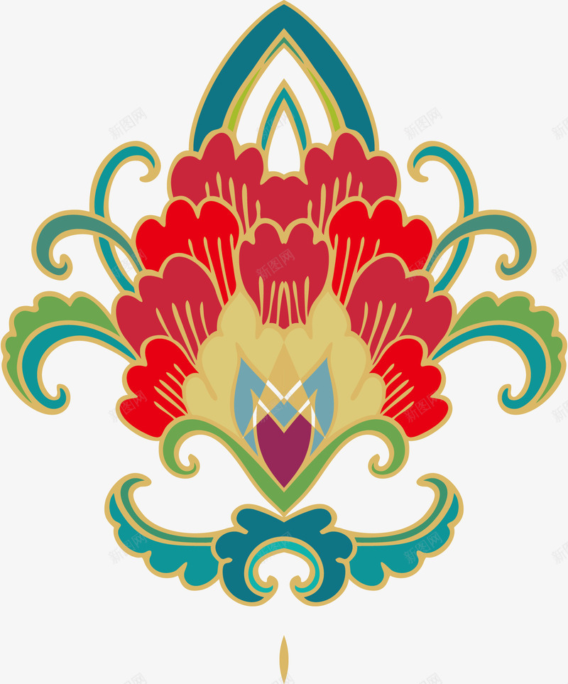 红色传统图案png免抠素材_88icon https://88icon.com 传统花纹 古典 民族风服饰 红花