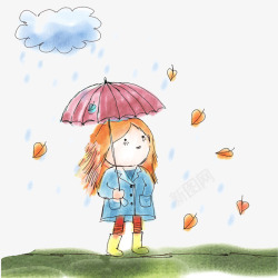 雨景撑伞的女孩高清图片