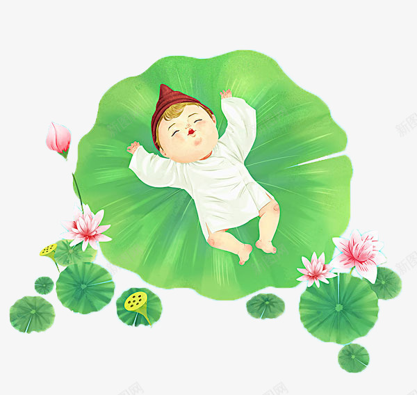 一个睡在荷叶上的小宝宝png免抠素材_88icon https://88icon.com 卡通手绘 小宝宝 睡觉 荷叶 荷花 闭着的眼睛