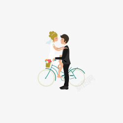 骑自行车拍婚纱照的情侣素材