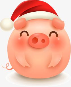 C4D戴圣诞帽圆滚滚的猪形象装矢量图素材