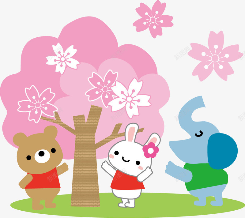 动物群png免抠素材_88icon https://88icon.com 小象 熊 粉色树