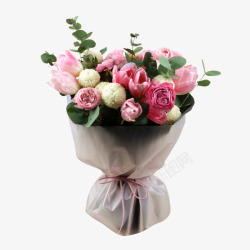 粉色郁金香玫瑰花束素材