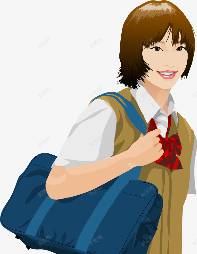 手绘背包的女学生png免抠素材_88icon https://88icon.com 手绘 青春