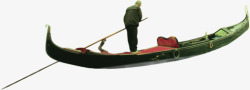 油画湖面上的小舟与老人素材