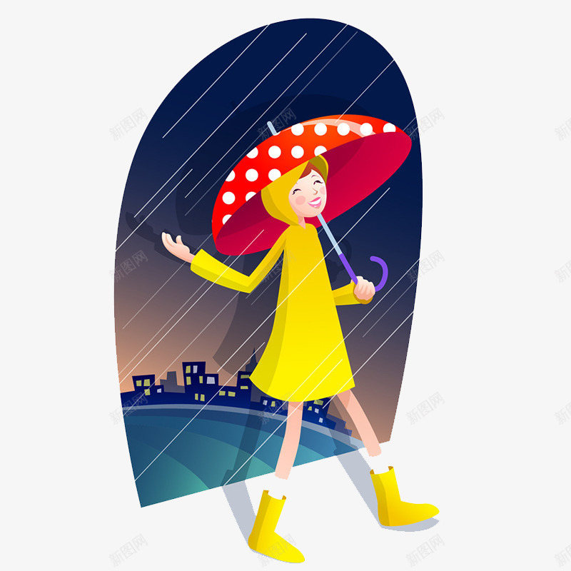 雨中的少女插画png免抠素材_88icon https://88icon.com 卡通人物 美女插画 雨中的少女插画 雨伞