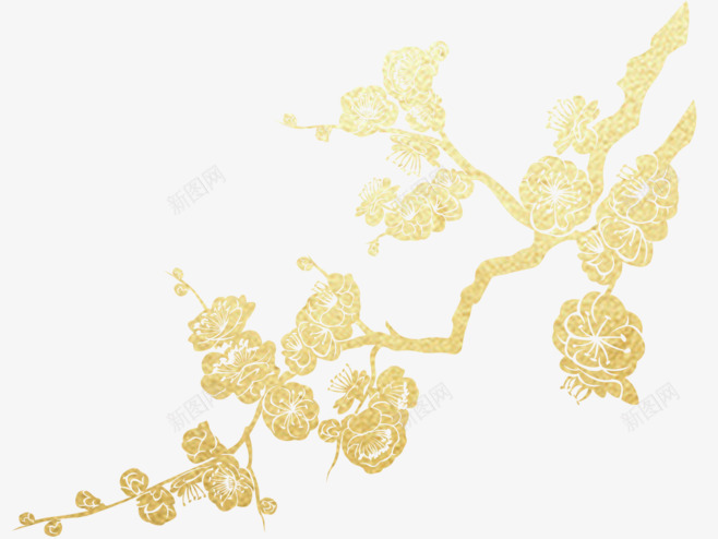 金色梅花树枝png免抠素材_88icon https://88icon.com 新年 树枝 梅花 金色梅花