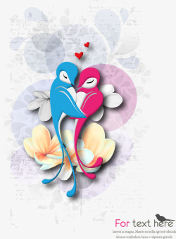 花纹桃心石板卡通爱情鸟高清图片