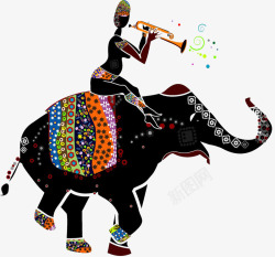 骑大象吹号的印度人素材